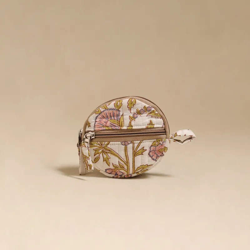 White - Handcrafted Quilted Sanganeri Block Printed Fabric Coin Pouch by Chhoti Si Asha 68 made by Itokri