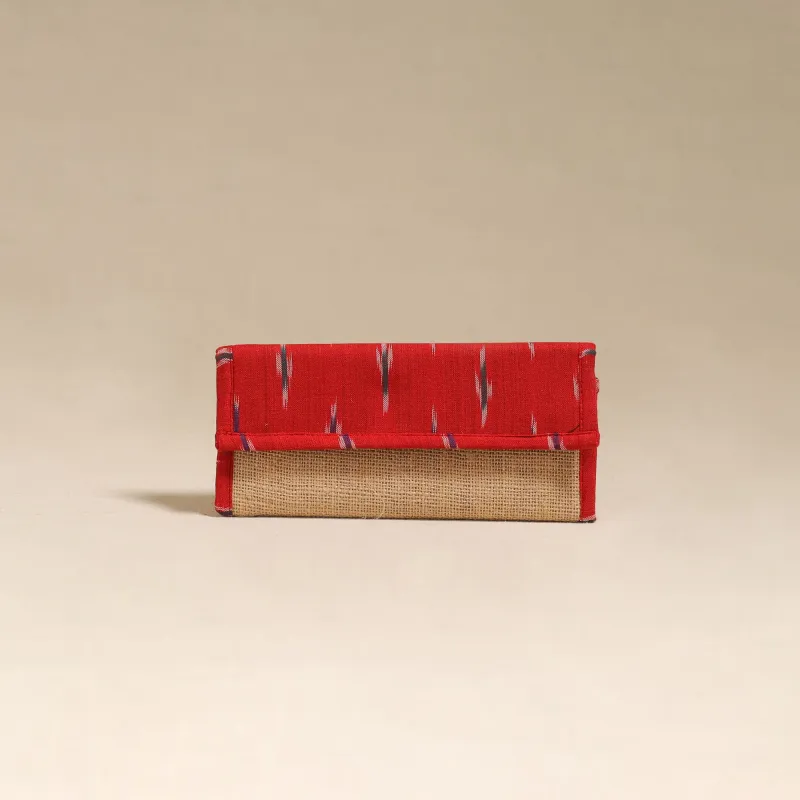 Red - Handcrafted Ikat Fabric Jute Clutch / Wallet by Chhoti Si Asha 21 made by Itokri