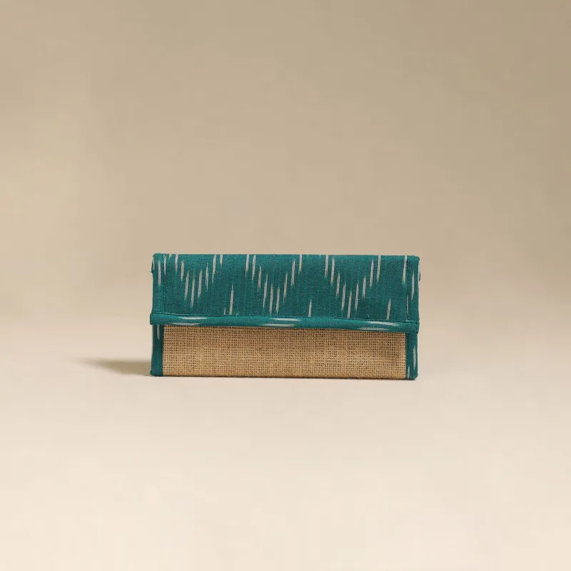 Green - Handcrafted Ikat Fabric Jute Clutch / Wallet by Chhoti Si Asha 06 made by Itokri