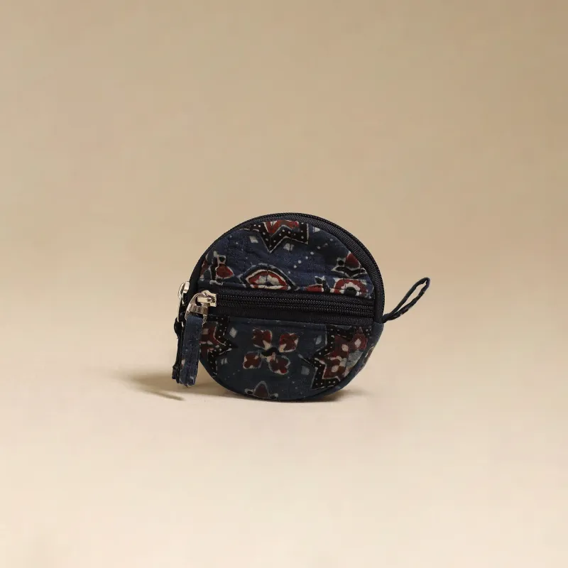 Blue - Handcrafted Quilted Ajrakh Block Printed Fabric Coin Pouch by Chhoti Si Asha 83 made by Itokri