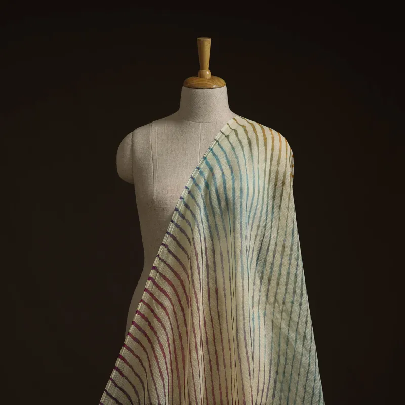 Beige - Leheriya Tie-Dye Kota Doria Cotton Fabric 26 made by Itokri