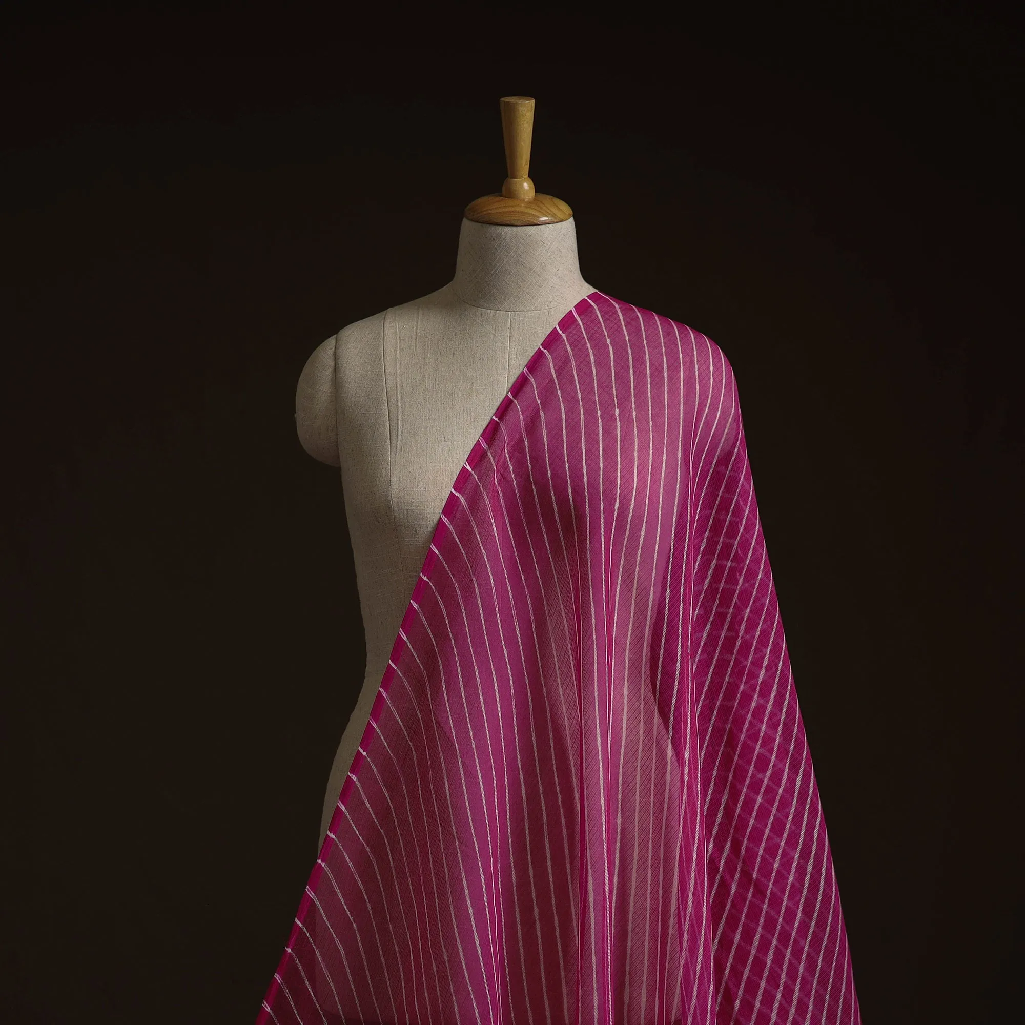 Pink - Leheriya Tie-Dye Kota Doria Cotton Fabric 22 sold by Itokri