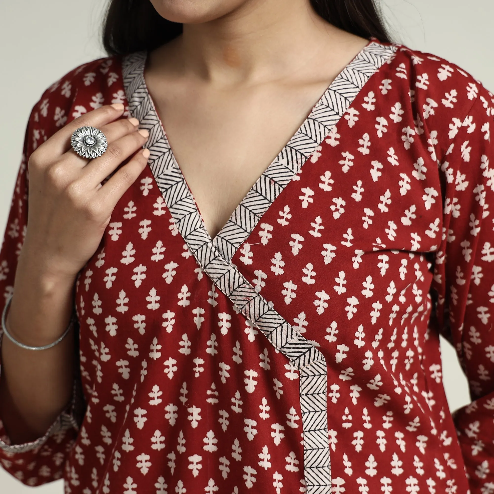 Red - Bagh Block Printed Cotton Kurta with Palazzo & Dupatta Set sold by Itokri product image thumbnail 5