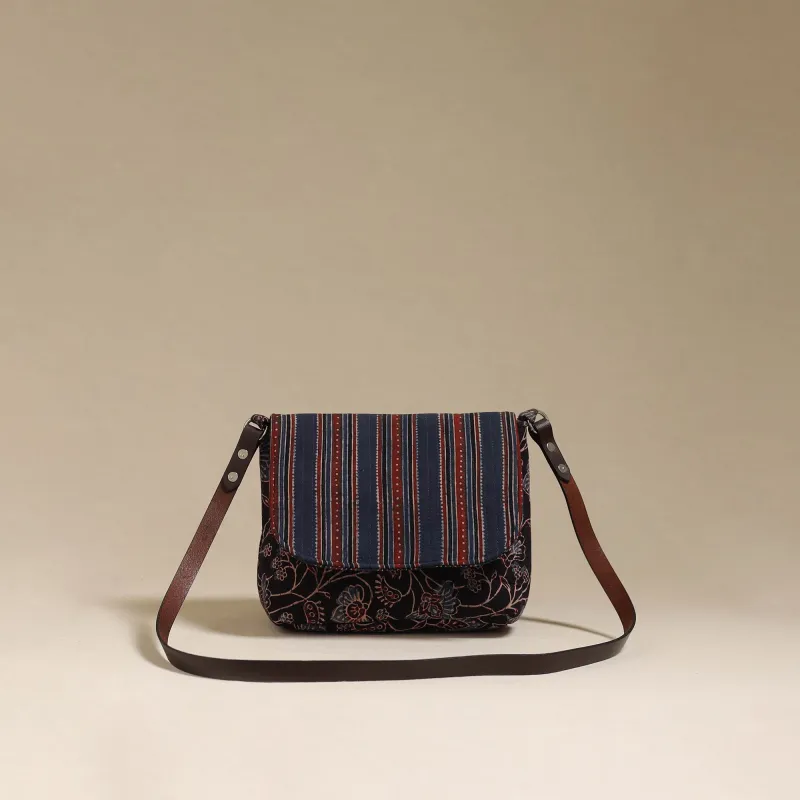 Black - Handcrafted Quilted Ajrakh Block Printed Fabric Sling Bag by Chhoti Si Asha 104 made by Itokri
