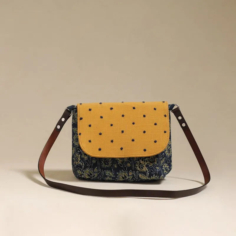 Blue - Handcrafted Quilted Ajrakh Block Printed Fabric Sling Bag by Chhoti Si Asha 107 made by Itokri