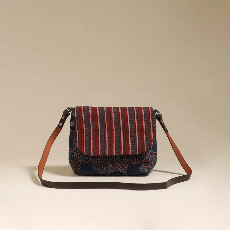 Blue - Handcrafted Quilted Ajrakh Block Printed Fabric Sling Bag by Chhoti Si Asha 106 made by Itokri