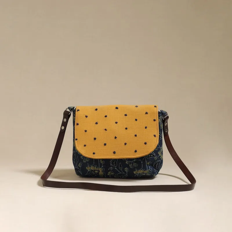 Blue - Handcrafted Quilted Ajrakh Block Printed Fabric Sling Bag by Chhoti Si Asha 112 made by Itokri