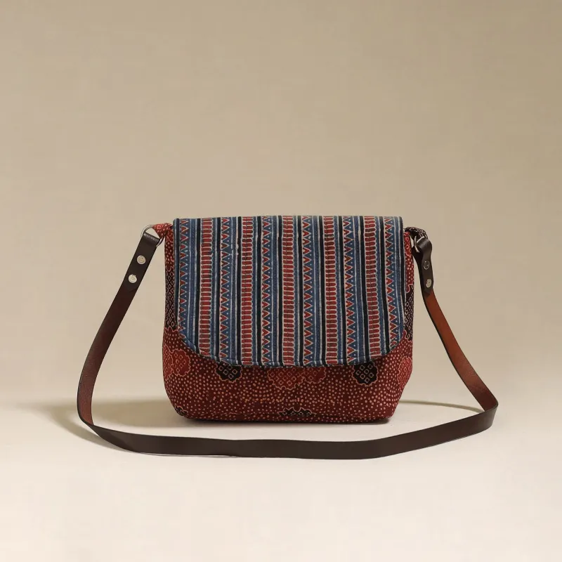 Red - Handcrafted Quilted Ajrakh Block Printed Fabric Sling Bag by Chhoti Si Asha 111 made by Itokri