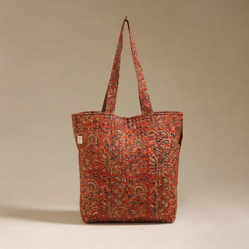 Orange - Handcrafted Quilted Kalamkari Block Printed Fabric Tote Bag by Chhoti Si Asha 166 made by Itokri