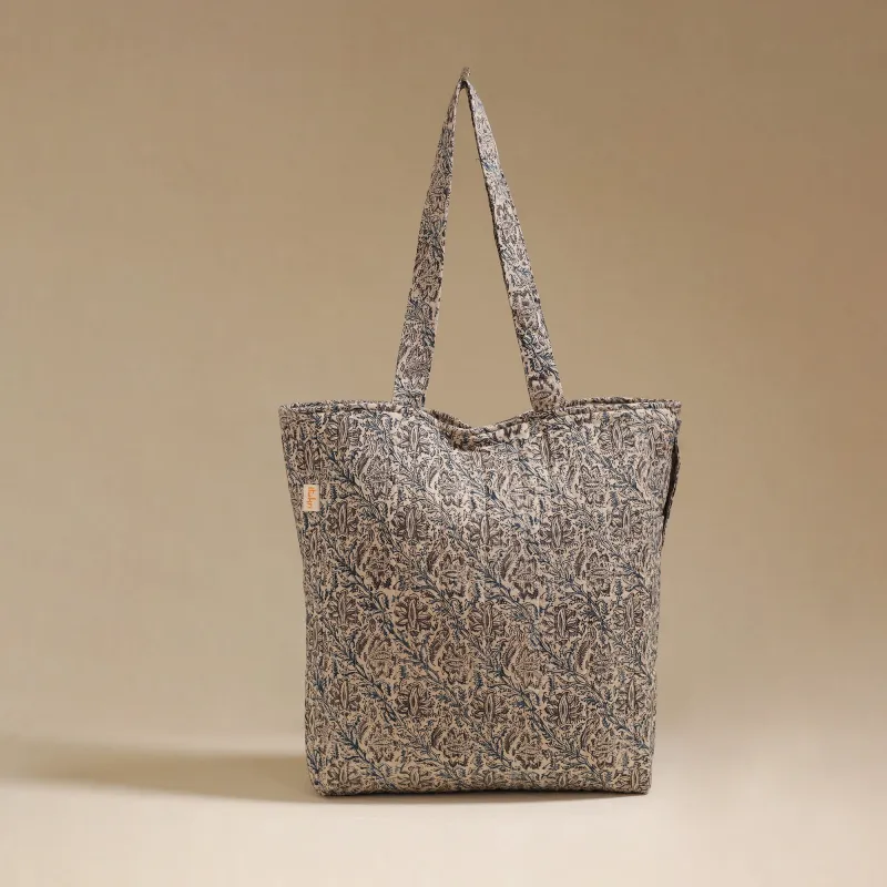 Beige - Handcrafted Quilted Kalamkari Block Printed Fabric Tote Bag by Chhoti Si Asha 172 made by Itokri