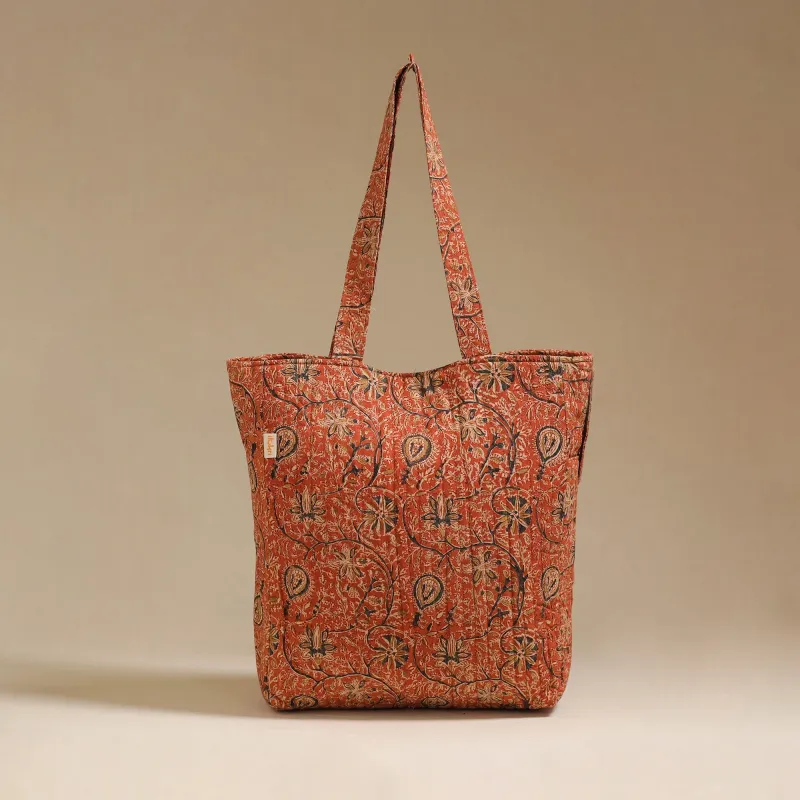 Orange - Handcrafted Quilted Kalamkari Block Printed Fabric Tote Bag by Chhoti Si Asha 171 made by Itokri