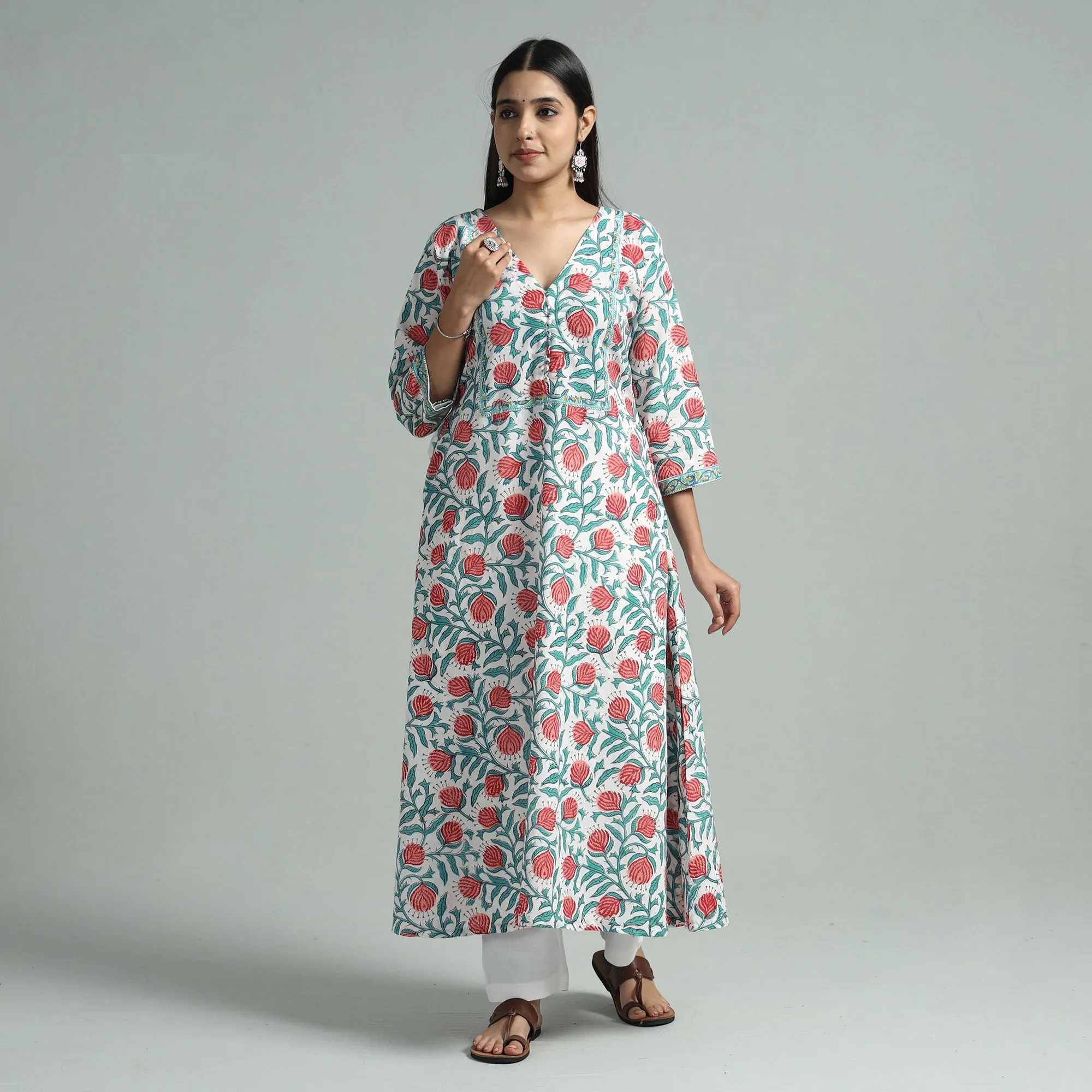 White - Sanganeri Block Printed Cotton Straight Kurta sold by Itokri product image thumbnail 2