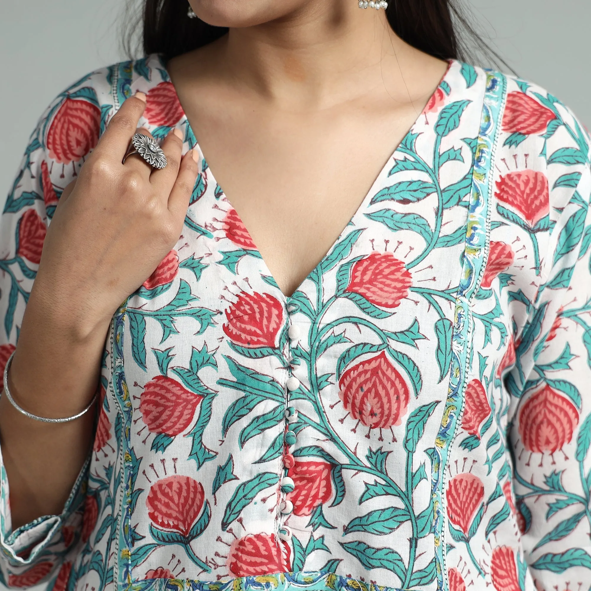 White - Sanganeri Block Printed Cotton Straight Kurta sold by Itokri product image thumbnail 4