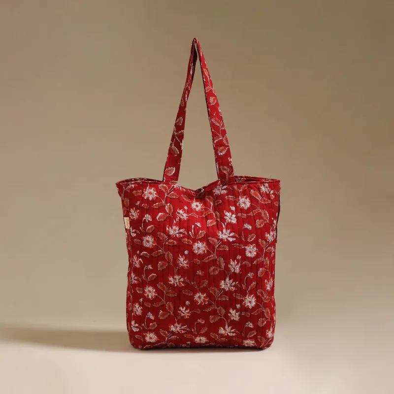 Red - Handcrafted Quilted Sanganeri Block Printed Fabric Tote Bag by Chhoti Si Asha 152 made by Itokri
