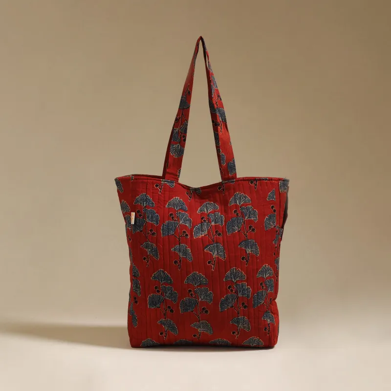 Red - Handcrafted Quilted Ajrakh Block Printed Fabric Tote Bag by Chhoti Si Asha 129 made by Itokri