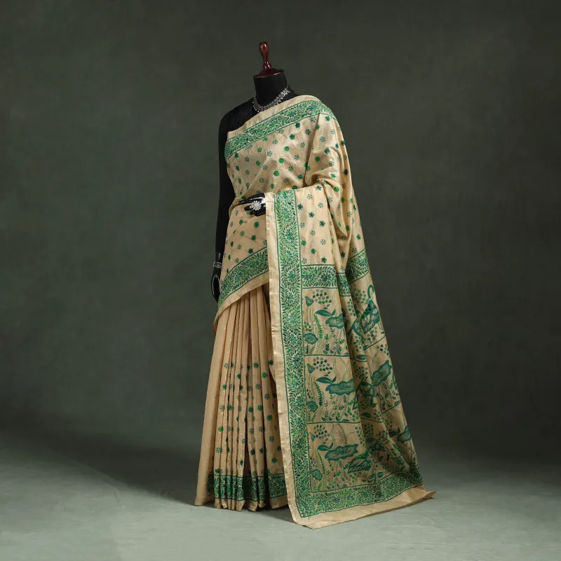 Bengal Kantha Hand Embroidery Silk Cotton Chapa Work Saree 11 made by Itokri