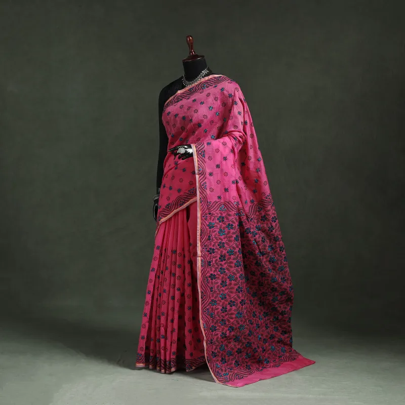 Bengal Kantha Hand Embroidery Silk Cotton Chapa Work Saree 08 made by Itokri