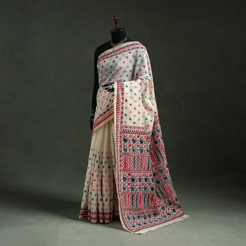 Bengal Kantha Hand Embroidery Silk Cotton Chapa Work Saree 40 made by Itokri