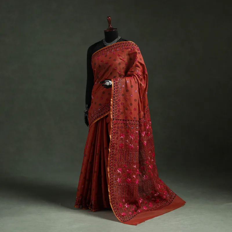 Bengal Kantha Hand Embroidery Silk Cotton Chapa Work Saree 54 made by Itokri