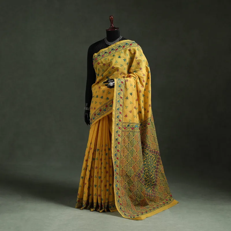 Bengal Kantha Hand Embroidery Silk Cotton Chapa Work Saree 53 made by Itokri