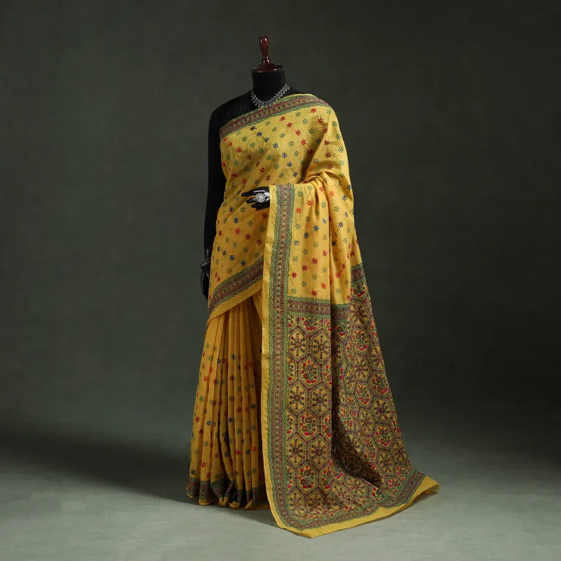 Bengal Kantha Hand Embroidery Silk Cotton Chapa Work Saree 52 made by Itokri