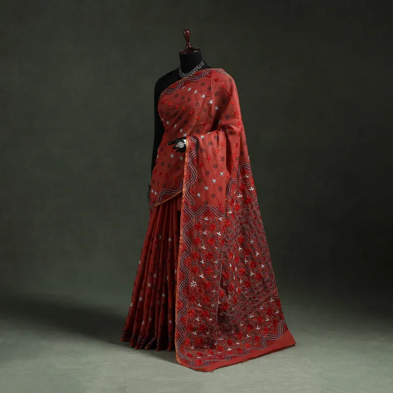 Bengal Kantha Hand Embroidery Silk Cotton Chapa Work Saree 50 made by Itokri