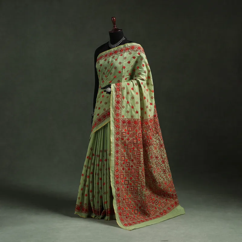 Bengal Kantha Hand Embroidery Silk Cotton Chapa Work Saree 47 made by Itokri