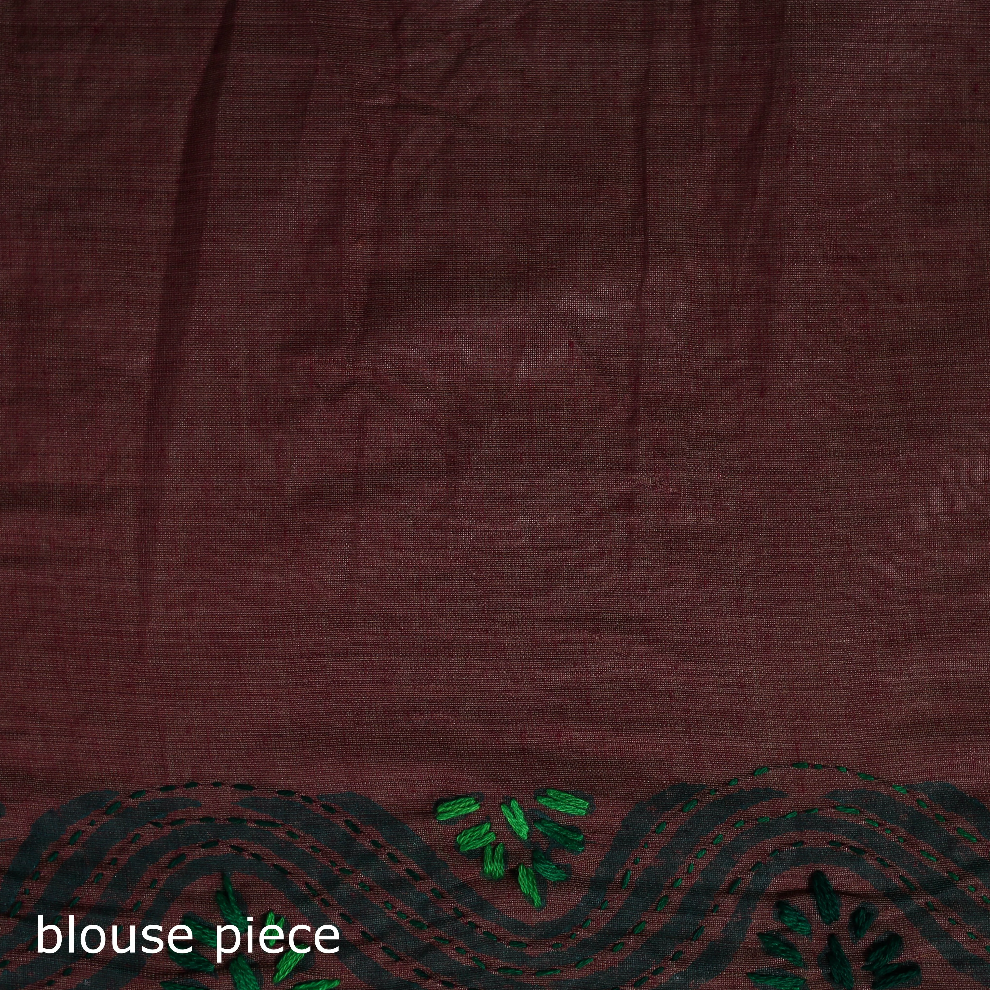 Brown - Bengal Kantha Hand Embroidery Silk Cotton Chapa Work Saree 43 sold by Itokri product image thumbnail 5