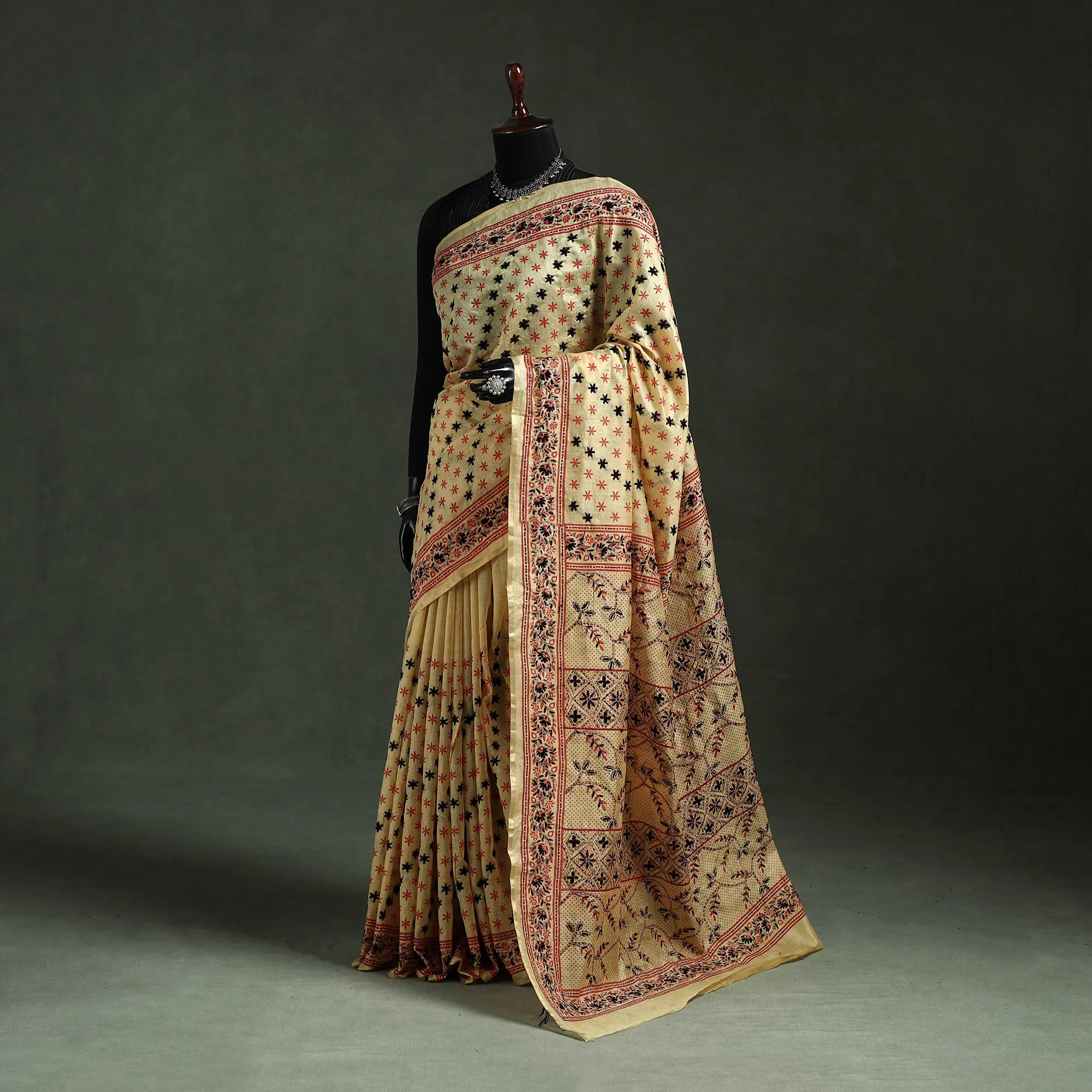 Bengal Kantha Hand Embroidery Silk Cotton Chapa Work Saree 41 sold by Itokri