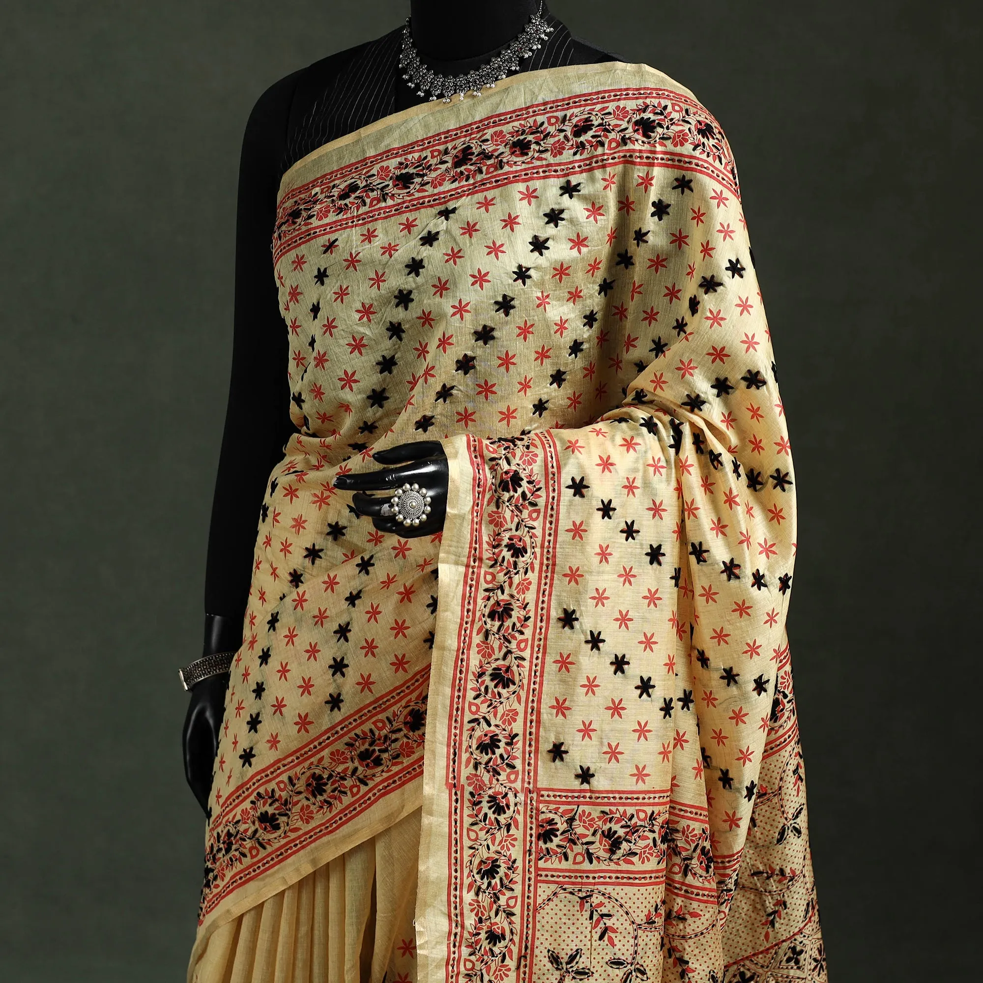 Bengal Kantha Hand Embroidery Silk Cotton Chapa Work Saree 41 sold by Itokri product image thumbnail 2