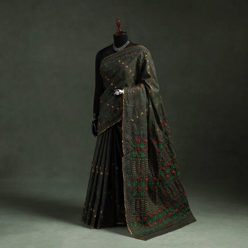 Bengal Kantha Hand Embroidery Silk Cotton Chapa Work Saree 39 made by Itokri