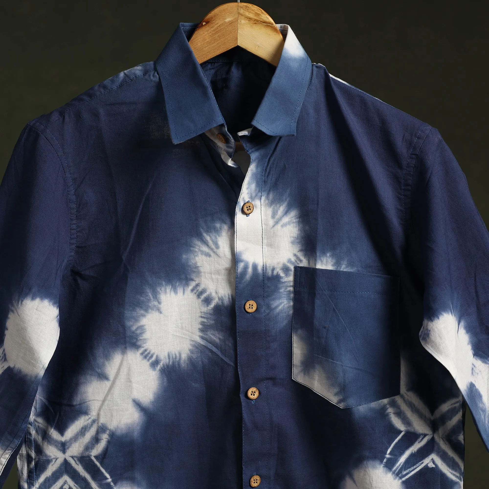 Blue - Pure Cotton Full Sleeve Tie-Dye Men Shibori Shirt 13 sold by Itokri product image thumbnail 3