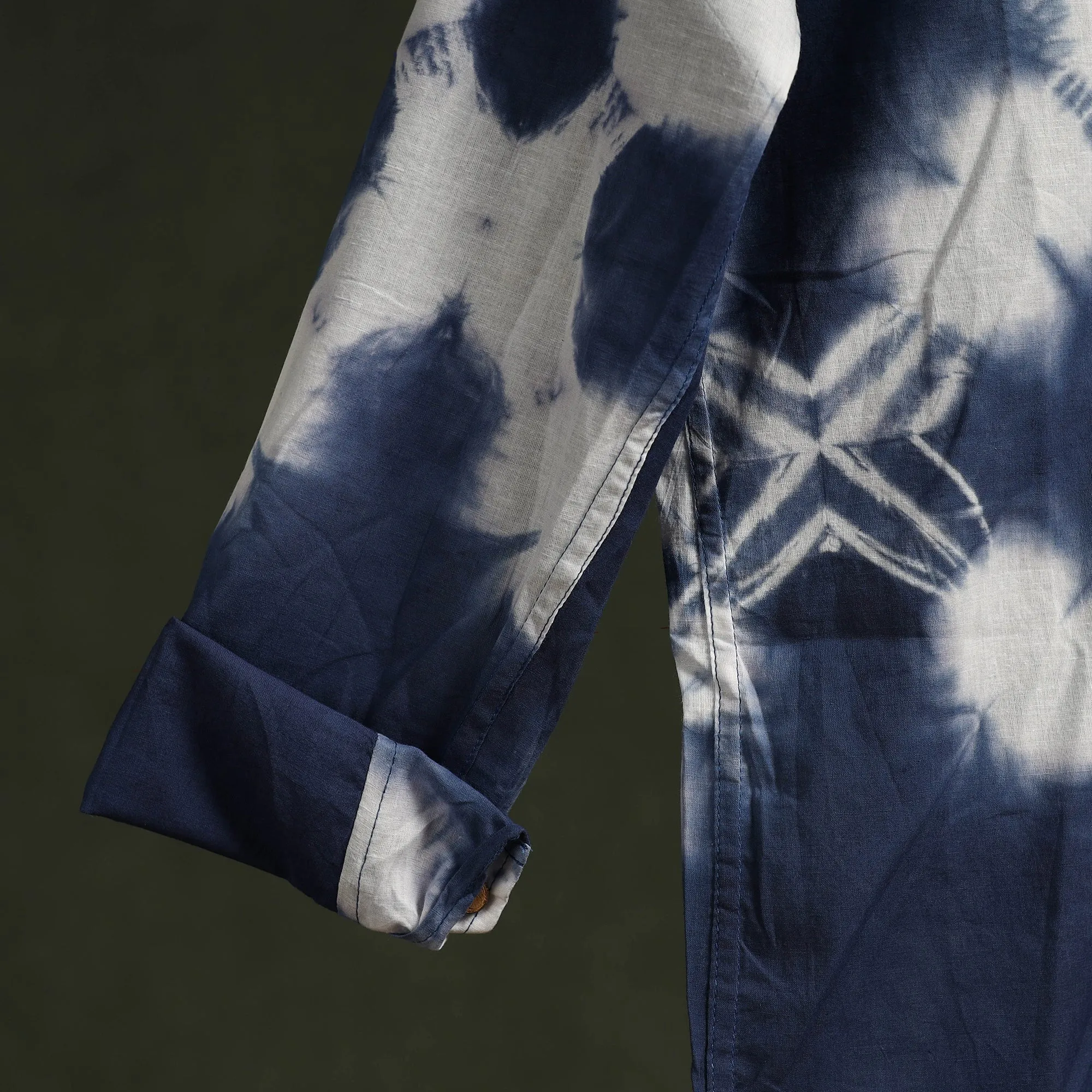 Blue - Pure Cotton Full Sleeve Tie-Dye Men Shibori Shirt 13 sold by Itokri product image thumbnail 4