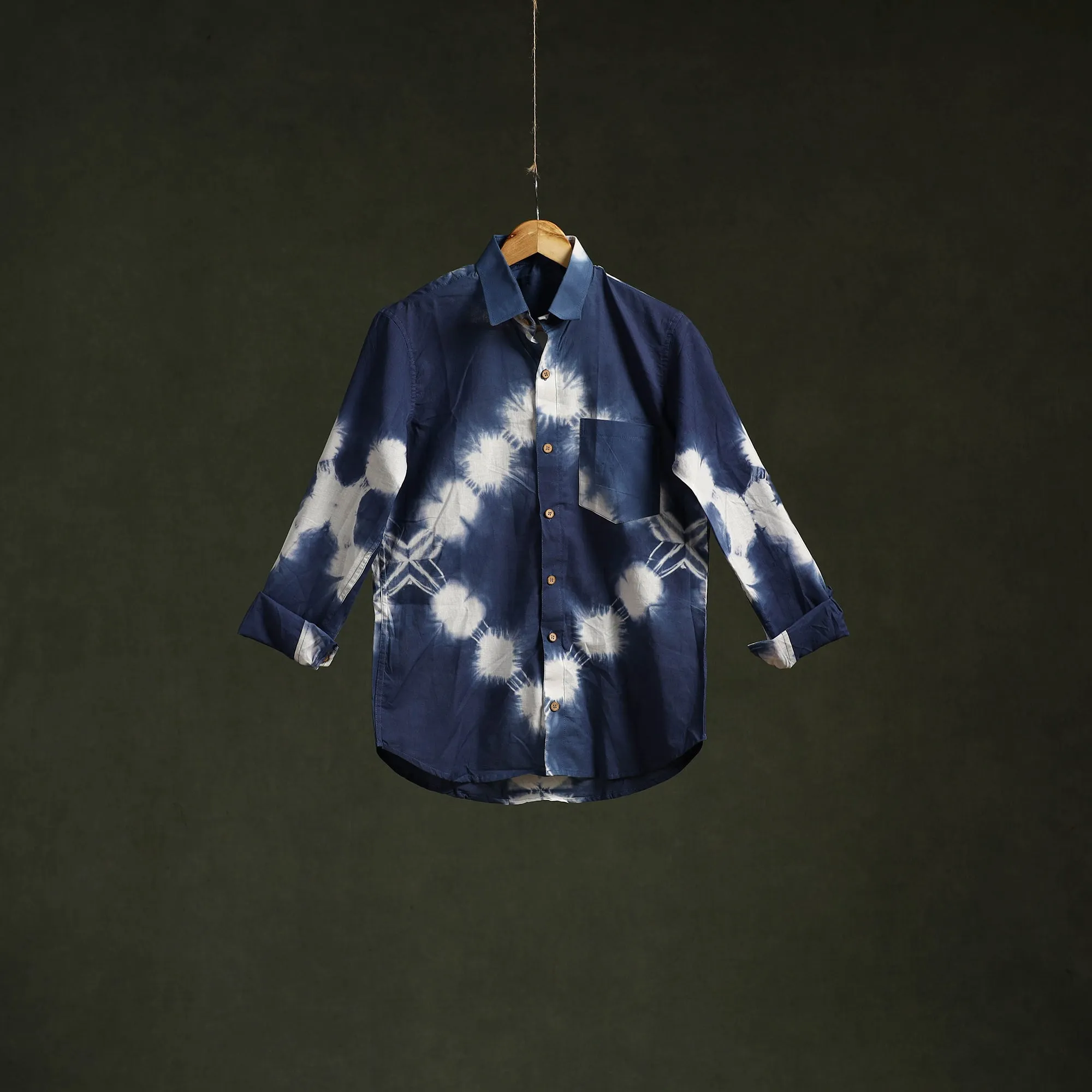 Blue - Pure Cotton Full Sleeve Tie-Dye Men Shibori Shirt 13 sold by Itokri product image thumbnail 2