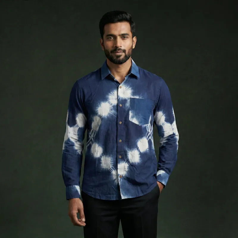 Blue - Pure Cotton Full Sleeve Tie-Dye Men Shibori Shirt 13 made by Itokri