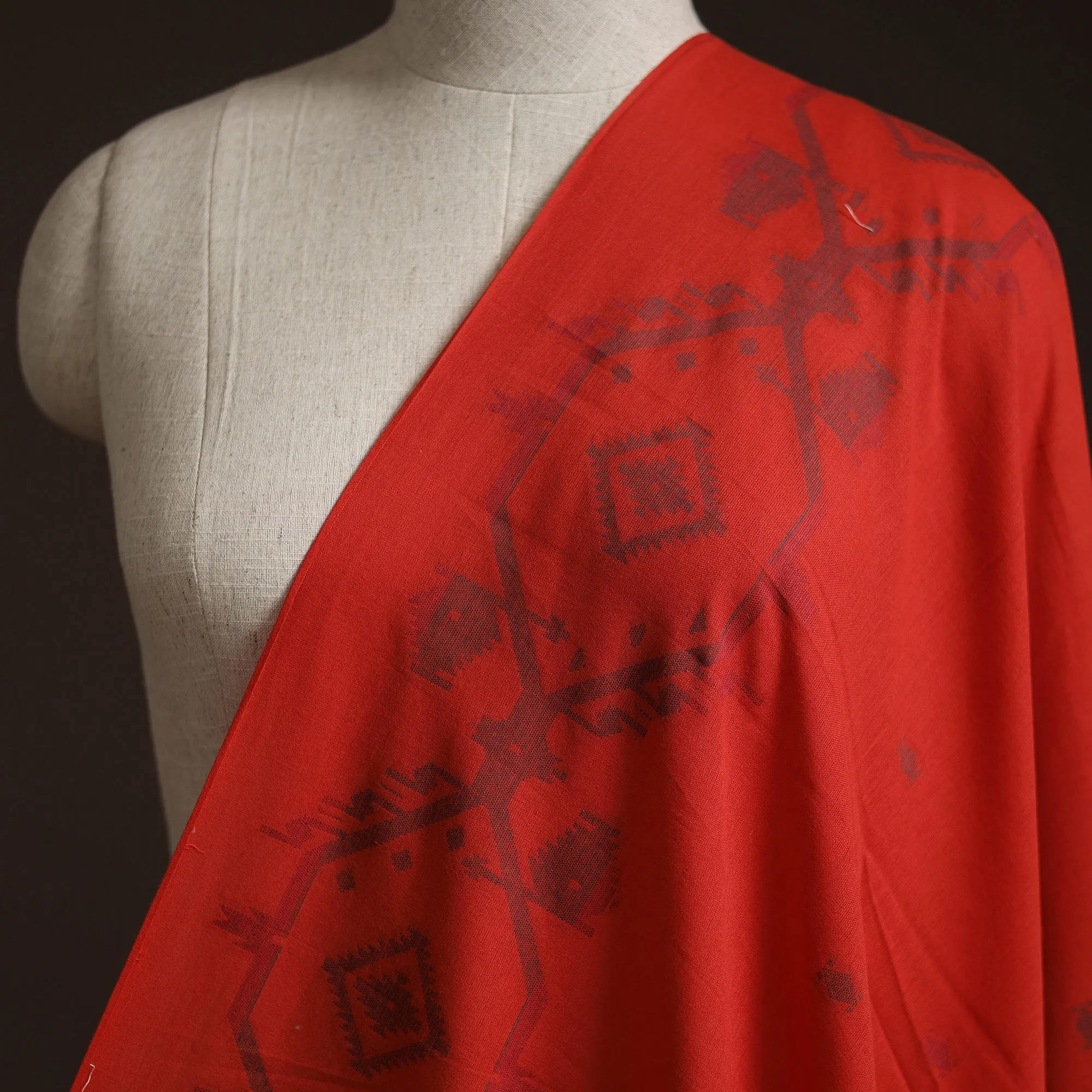 Red - Thread Buti Cotton Fabric with Border 09 sold by Itokri product image thumbnail 2
