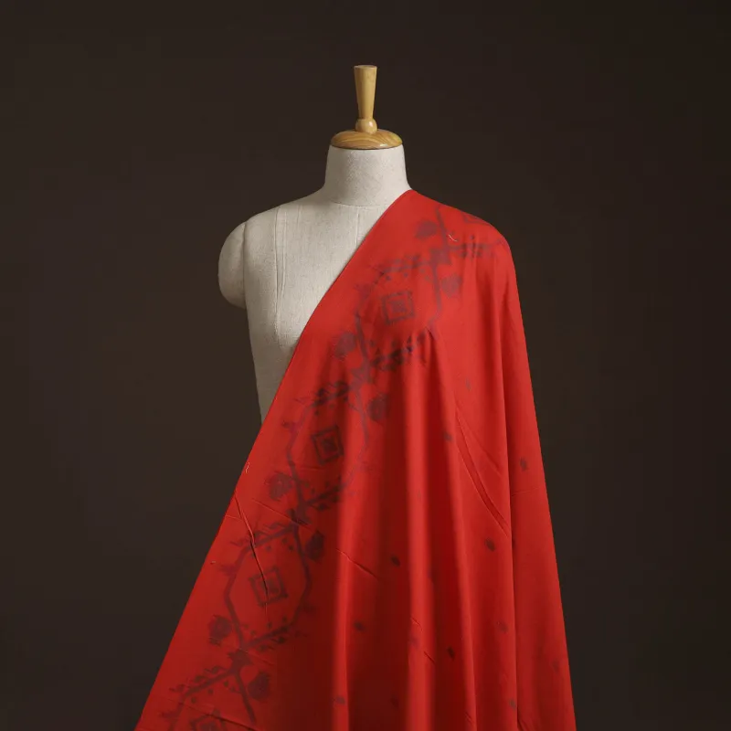 Red - Thread Buti Cotton Fabric with Border 09 made by Itokri