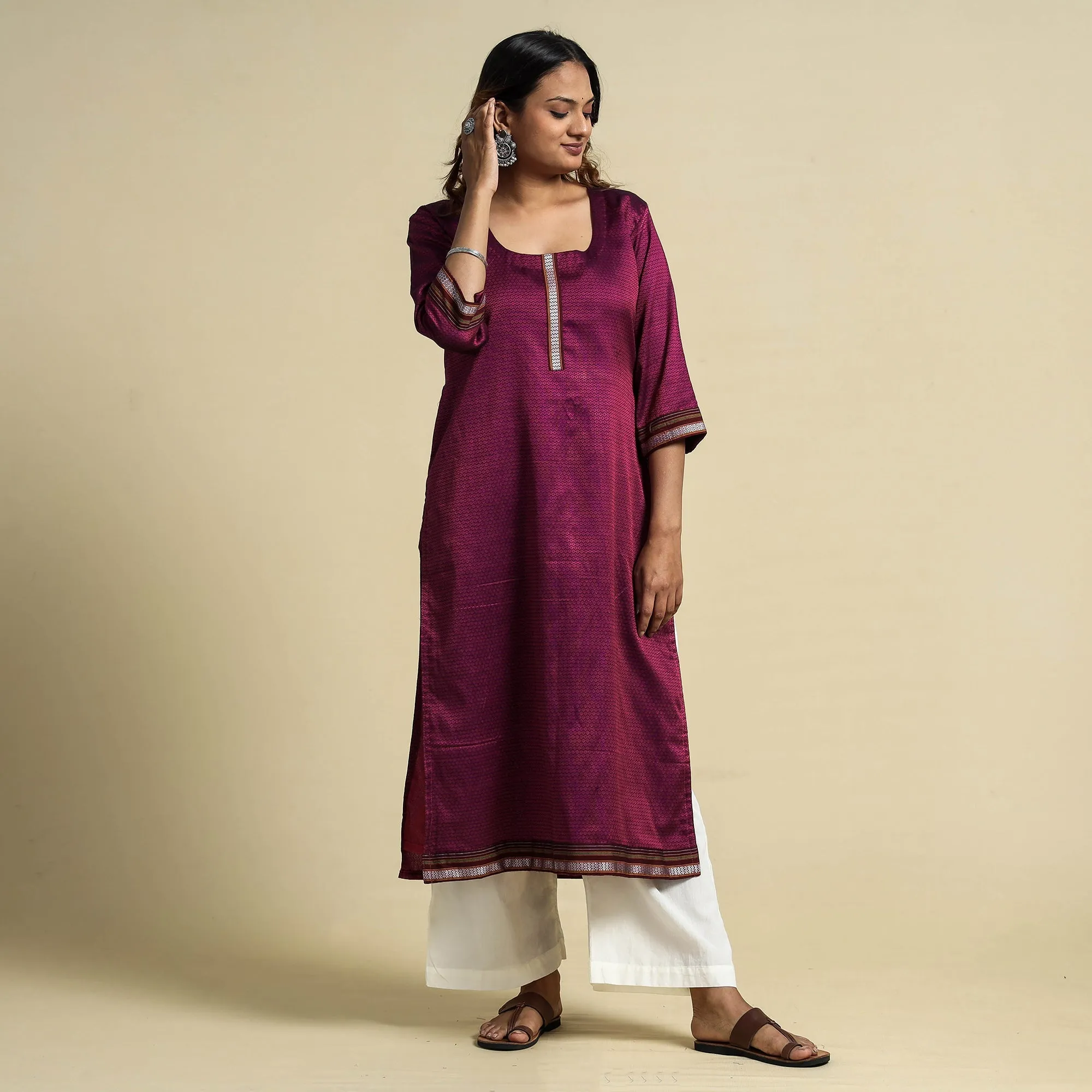 Dark Pink - Khun Weave Cotton Straight Kurta sold by Itokri product image thumbnail 2