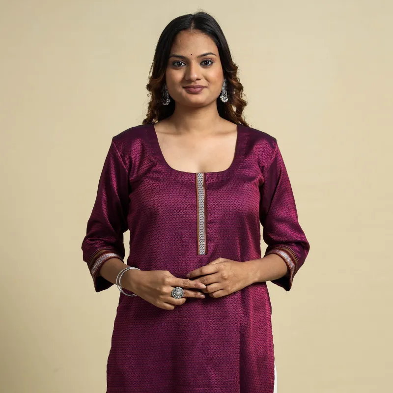 Dark Pink - Khun Weave Cotton Straight Kurta made by Itokri