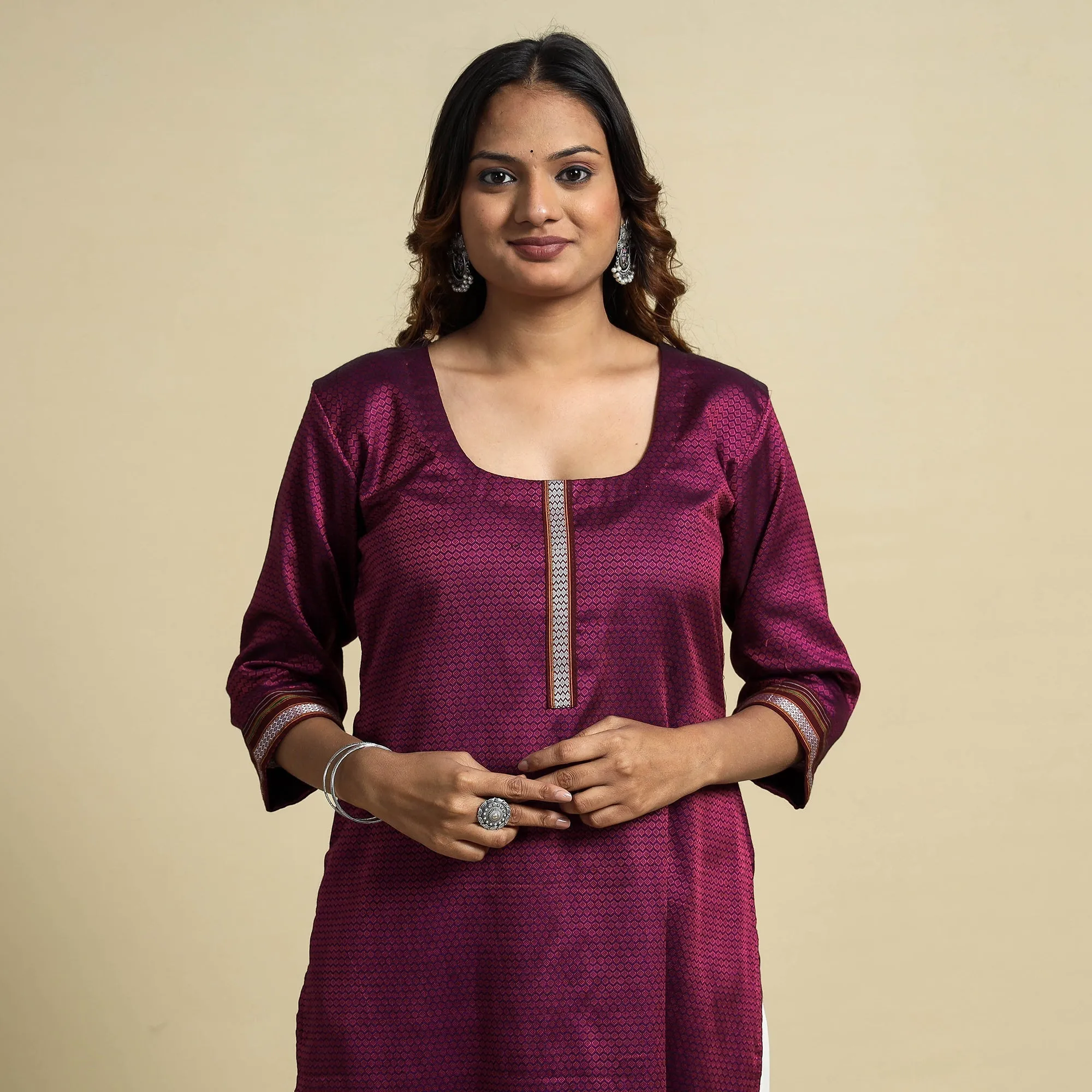 Dark Pink - Khun Weave Cotton Straight Kurta sold by Itokri