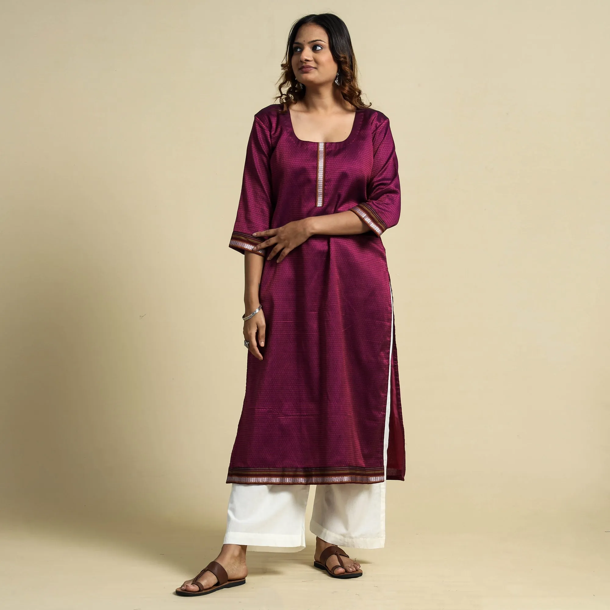 Dark Pink - Khun Weave Cotton Straight Kurta sold by Itokri product image thumbnail 3