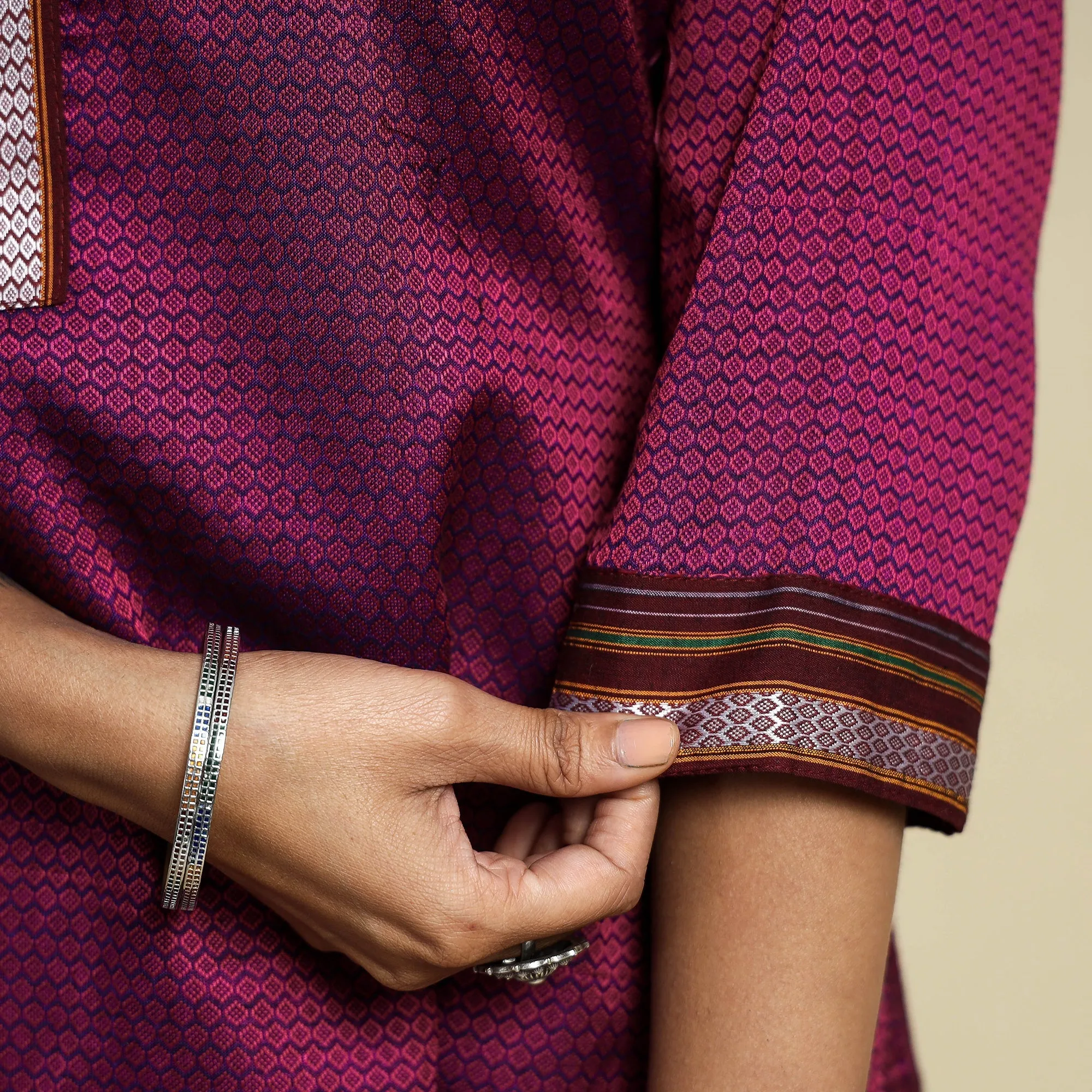 Dark Pink - Khun Weave Cotton Straight Kurta sold by Itokri product image thumbnail 5