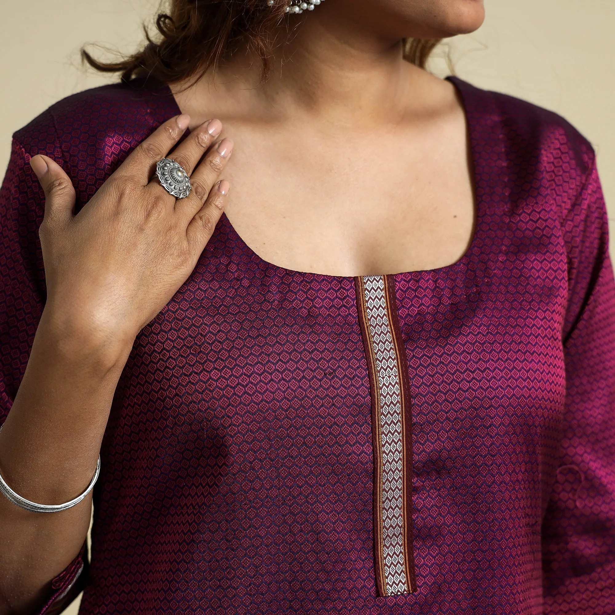 Dark Pink - Khun Weave Cotton Straight Kurta sold by Itokri product image thumbnail 4