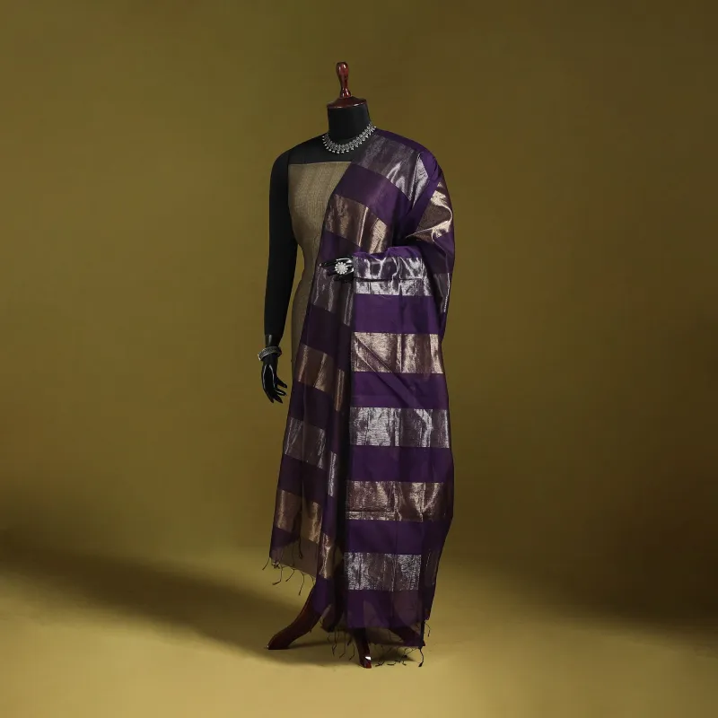 Purple - Handloom Silk Cotton Zari Work Maheshwari Dupatta 37 made by Itokri
