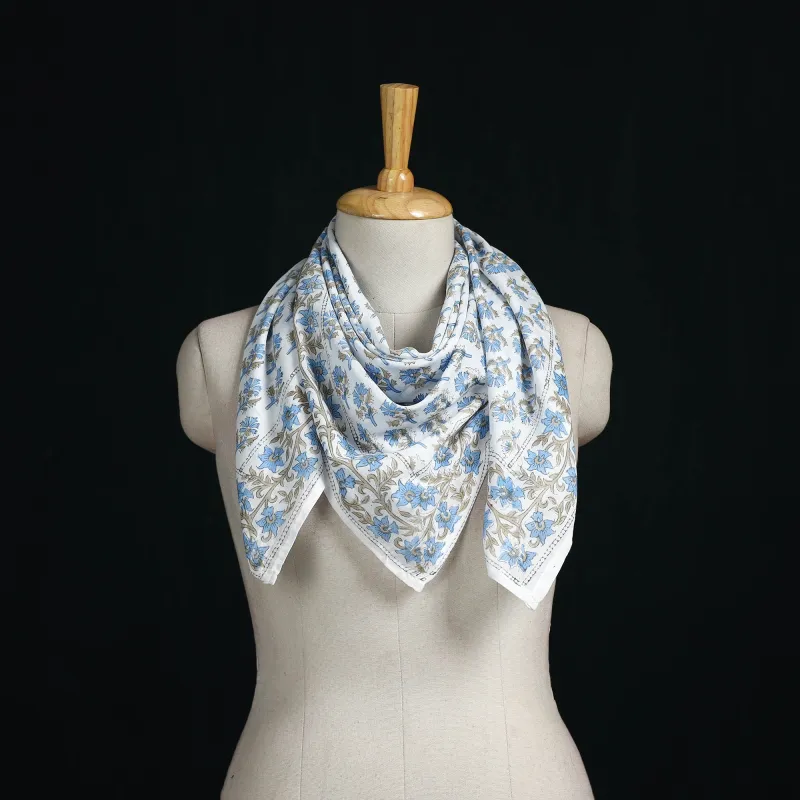 Blue - Sanganeri Hand Block Print Cotton Scarf 09 made by Itokri