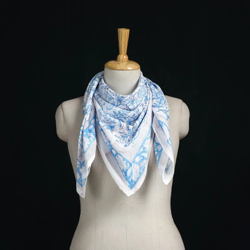 Blue - Sanganeri Hand Block Print Cotton Scarf 17 made by Itokri