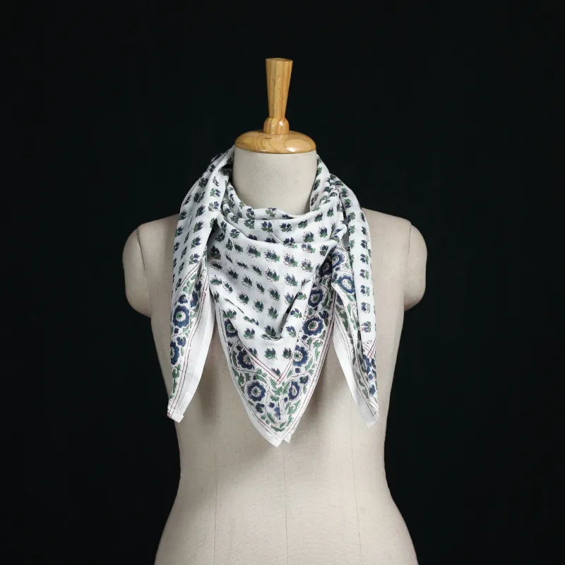 White - Sanganeri Hand Block Print Cotton Scarf 19 made by Itokri