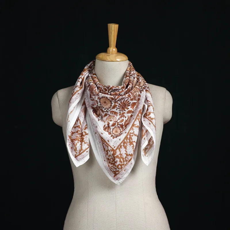 Brown - Sanganeri Hand Block Print Cotton Scarf 23 made by Itokri