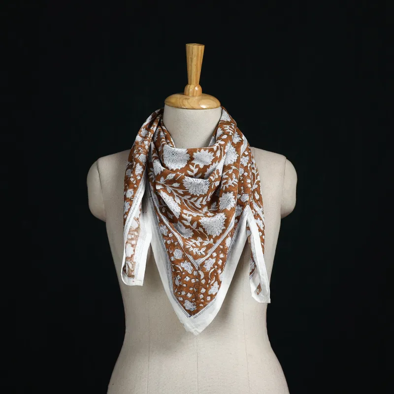 Brown - Sanganeri Hand Block Print Cotton Scarf 29 made by Itokri