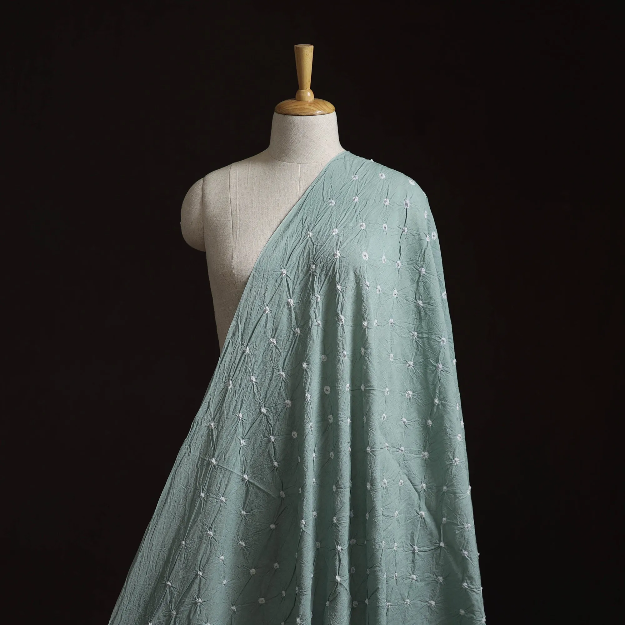 Green - Kutch Tie-Dye Pure Mul Cotton Bandhani Fabric 17 sold by Itokri